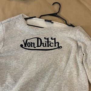 Von Dutch Light Gray Logo Sweatshirt (off the shoulder)